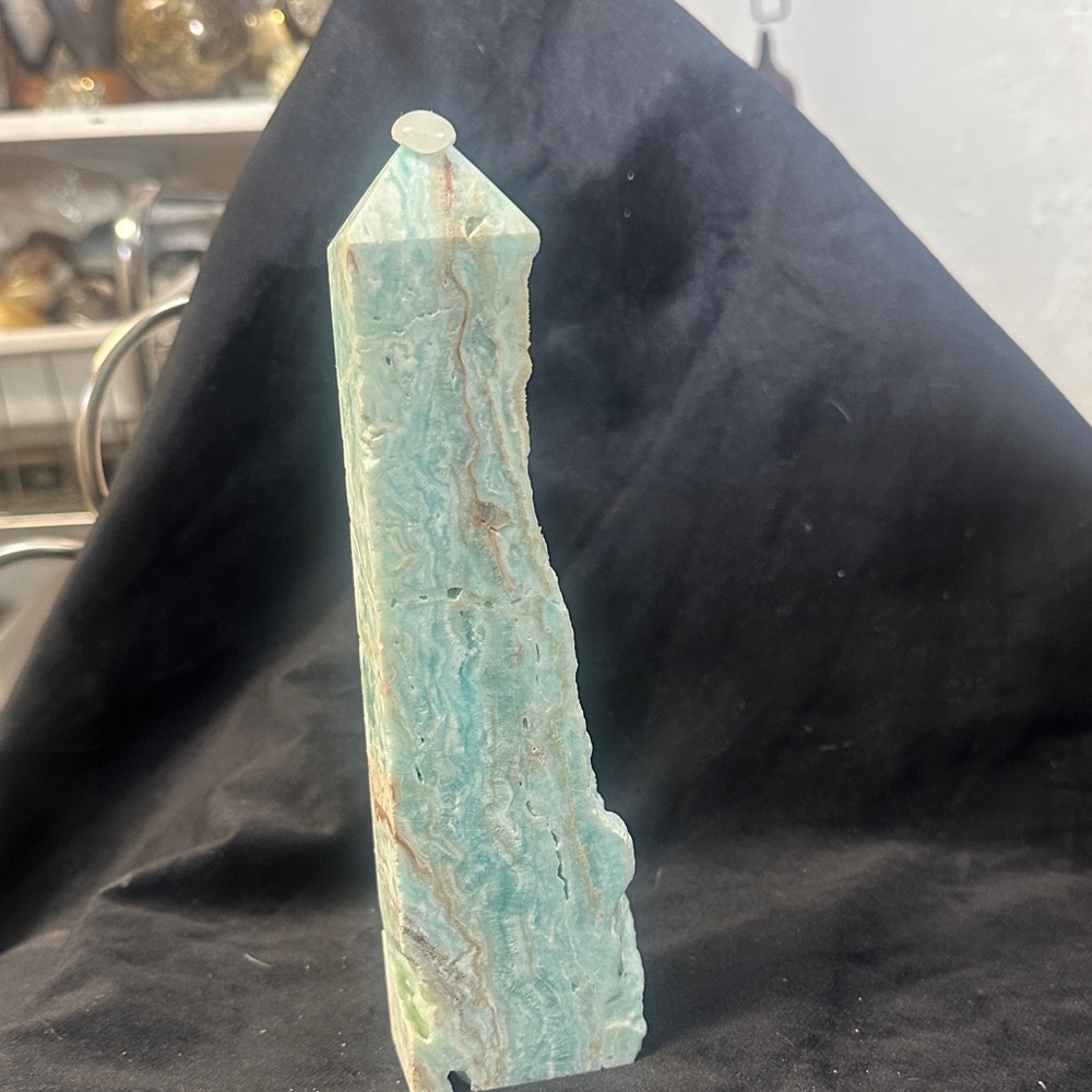 Blue Aragonite semi raw tower 6 1/2”x. 2” x1 3 1/4”